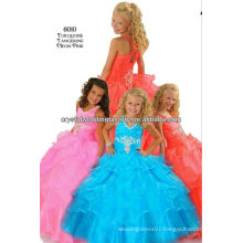 Hot sale V-neckline halter beaded tiered ball gown ruffled skirt turquoise girls long pageant dresses CWFaf5059